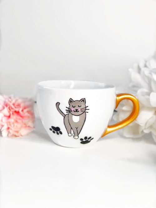 duży kubek z kotem na herbatę na prezent ręcznie malowany dla kociary