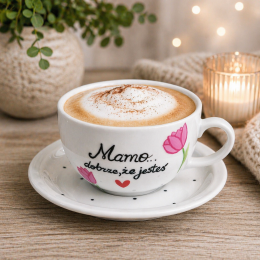 Filiżanka dla Mamy na dzień matki na kawę z kwiatami