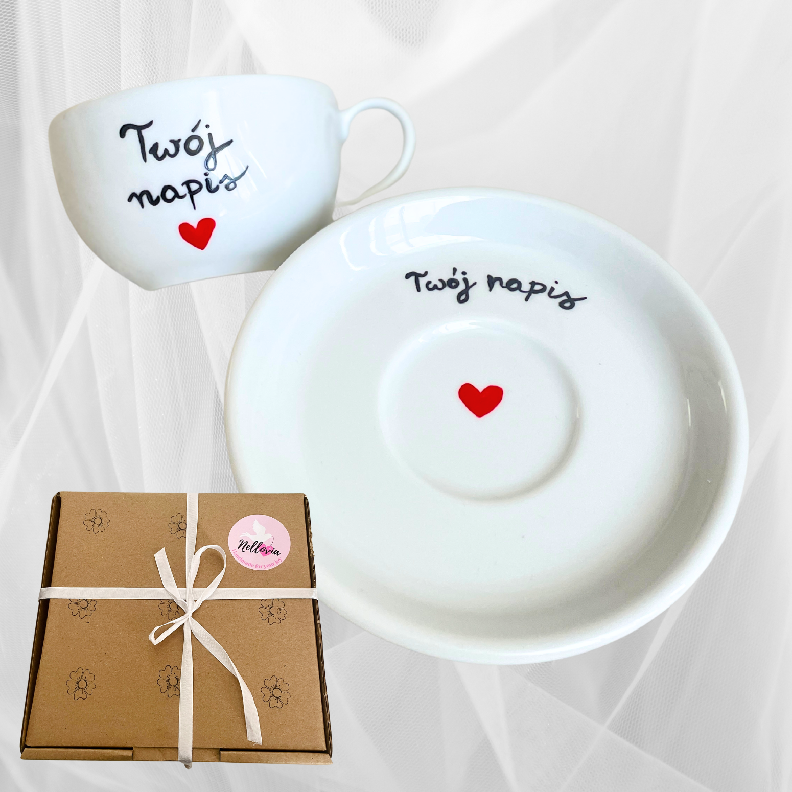 recznie malowana filizanka na prezent na zamowienie z wlasnym napisem na kawę i herbatę handmade
